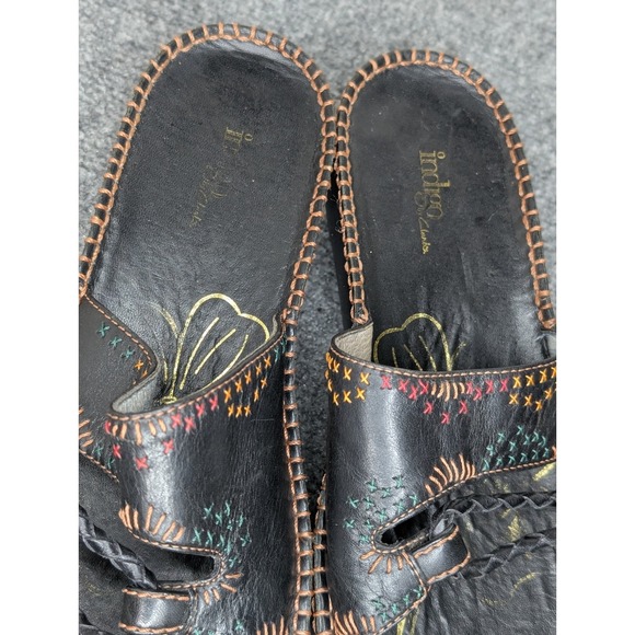 Indigo By Clarks Wedge Womens Black Leather Embroidered Sandals Size 8.5M - Picture 4 of 12